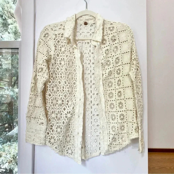 New Free People FP One Yesenia Shacket Crochet Lace Long Sleeve Button Down - Picture 5 of 13